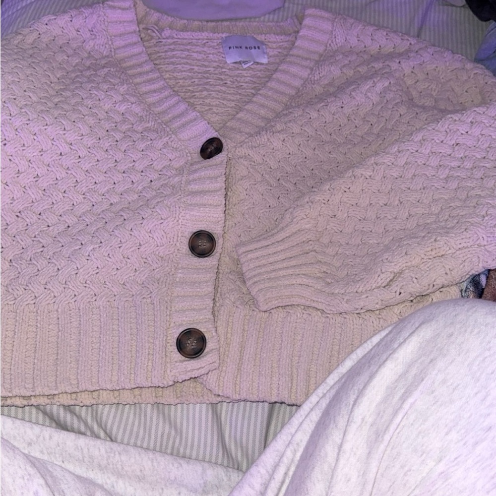 Pink Rose Women's Beige Cardigan with Buttons